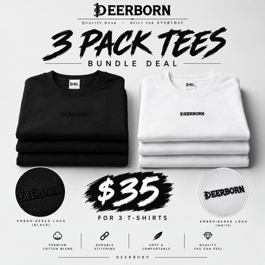 3 pack DeerBorn premium Black or White T-shirts